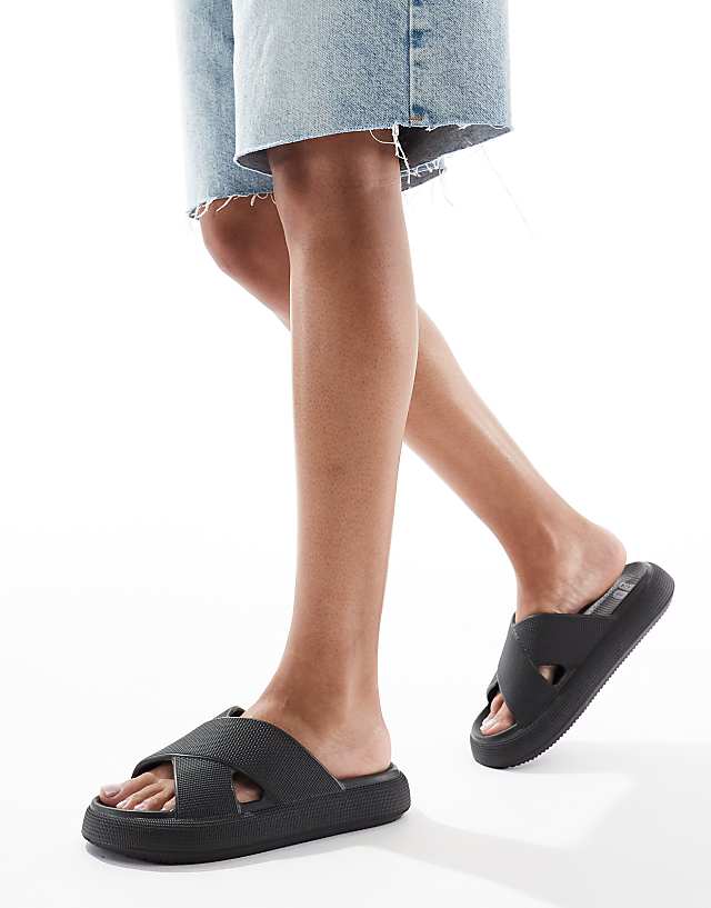 Asos ASOS DESIGN Forever Cross-strap Chunky Sliders In Black