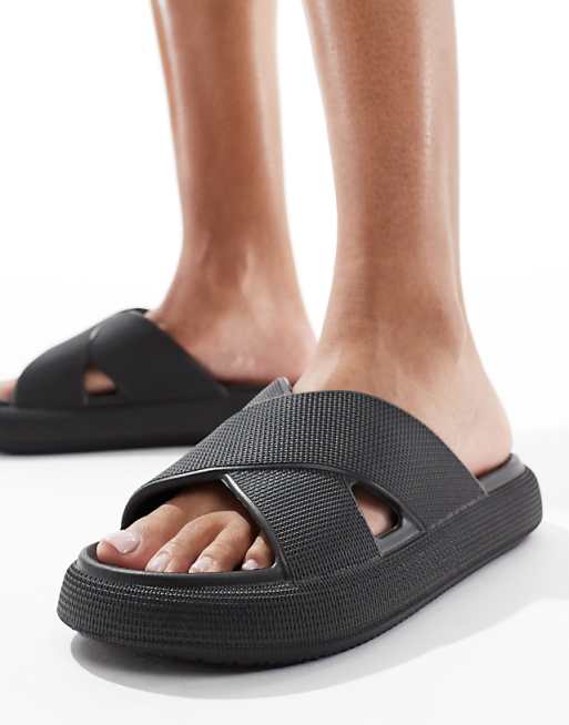 asos ASOS DESIGN Forever cross-strap chunky sliders in black