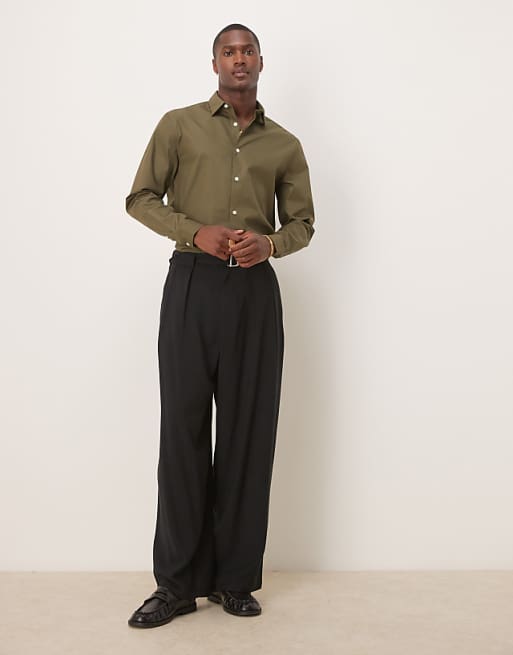 Asos ASOS DESIGN Formal Easy Iron Poplin Regular Shirt In Khaki