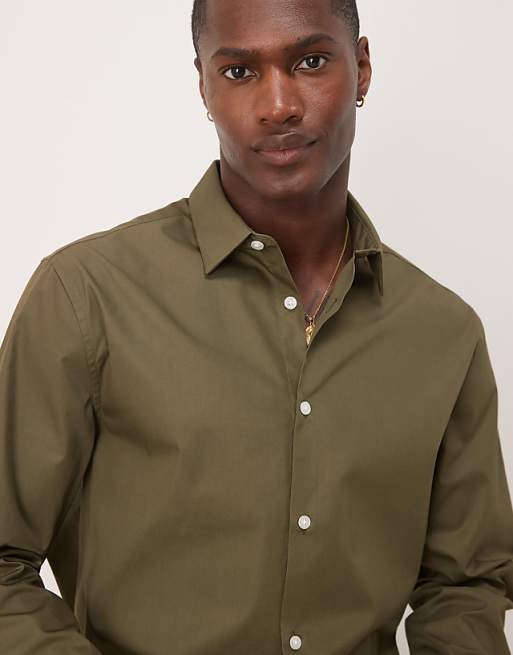 Asos ASOS DESIGN Formal Easy Iron Poplin Regular Shirt In Khaki