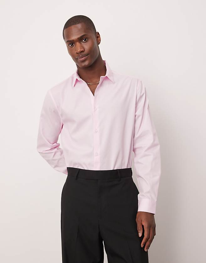 Asos ASOS DESIGN Formal Easy Iron Poplin Regular Shirt In Light Pink