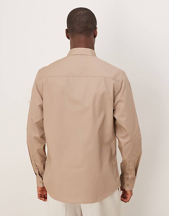 Asos ASOS DESIGN Formal Easy Iron Regular Shirt In Brown