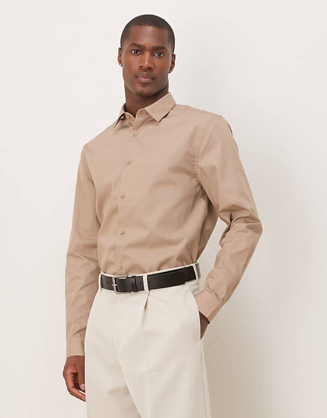 asos ASOS DESIGN formal easy iron regular shirt in brown