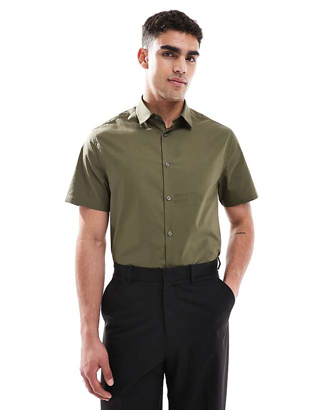 asos ASOS DESIGN formal easy iron regular shirt in khaki