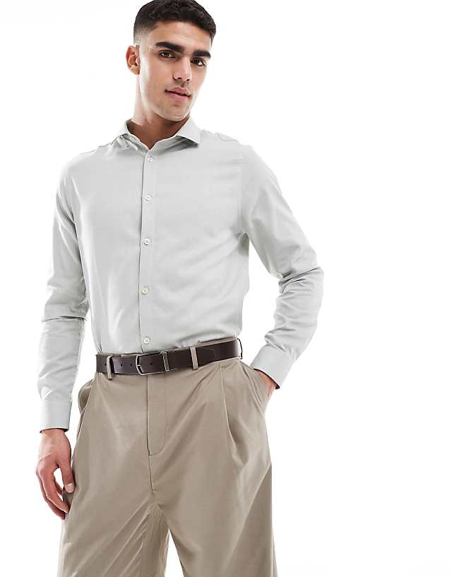 asos ASOS DESIGN formal easy iron regular shirt in sage green