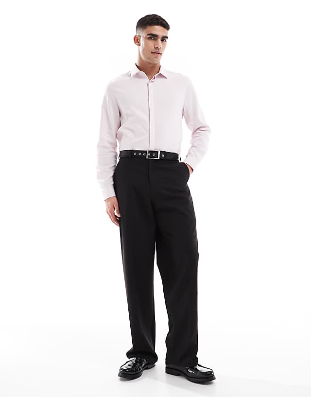 Asos ASOS DESIGN Formal Easy Iron Regular Textured Shirt With Concealed Buttons In Pink