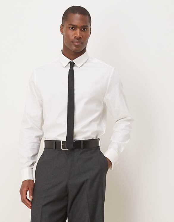 asos ASOS DESIGN formal easy iron twill regular shirt with double cuff in white