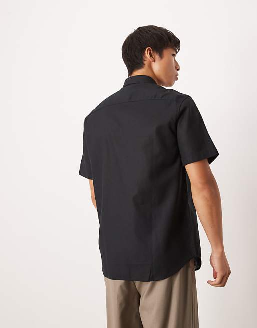 Asos ASOS DESIGN Formal Linen Blend Regular Shirt In Black