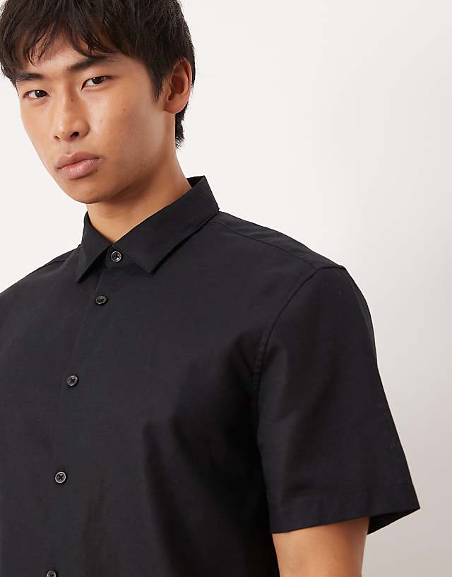 Asos ASOS DESIGN Formal Linen Blend Regular Shirt In Black