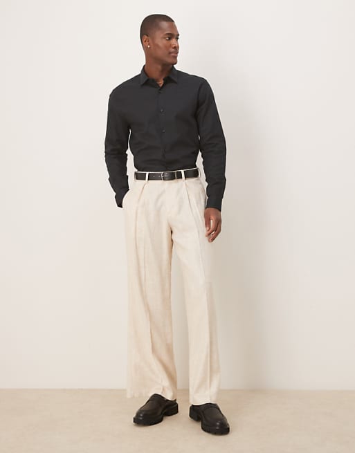 Asos ASOS DESIGN Formal Linen Blend Regular Shirt In Black
