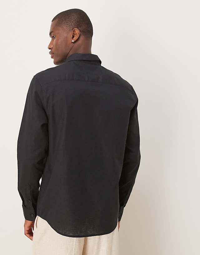 Asos ASOS DESIGN Formal Linen Blend Regular Shirt In Black