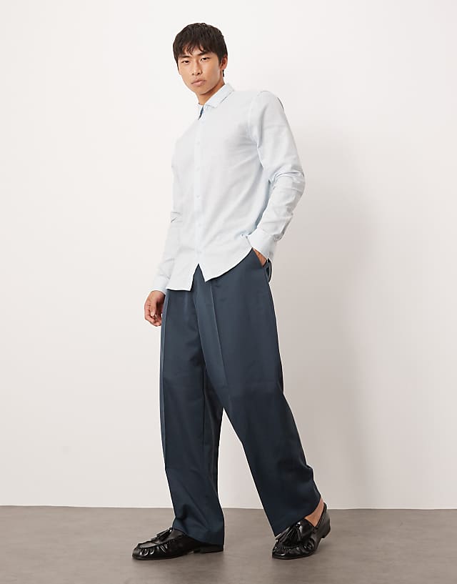 Asos ASOS DESIGN Formal Linen Blend Regular Shirt In Blue