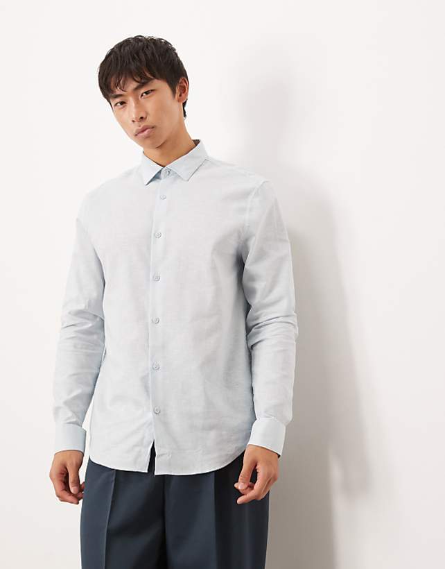 asos ASOS DESIGN formal linen blend regular shirt in blue