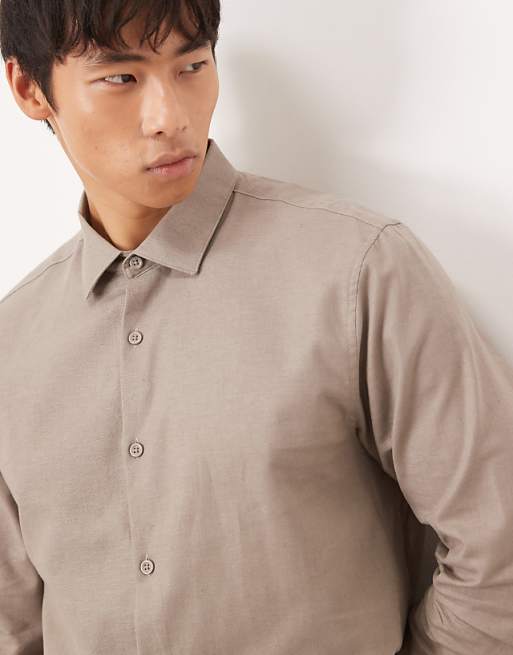 Asos ASOS DESIGN Formal Linen Blend Regular Shirt In Brown