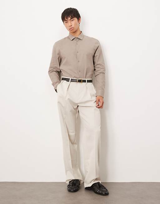 Asos ASOS DESIGN Formal Linen Blend Regular Shirt In Brown