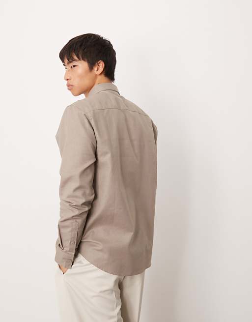 Asos ASOS DESIGN Formal Linen Blend Regular Shirt In Brown