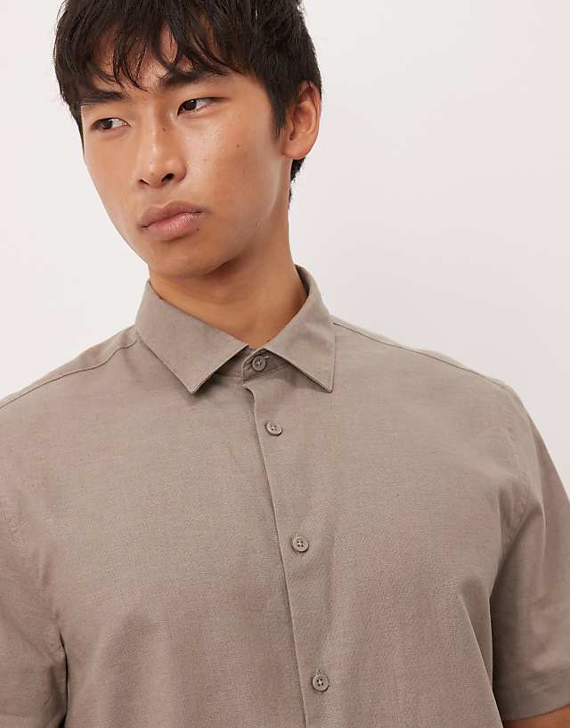 Asos ASOS DESIGN Formal Linen Blend Regular Shirt In Brown