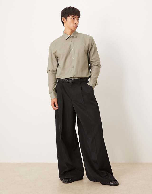 Asos ASOS DESIGN Formal Linen Blend Regular Shirt In Khaki