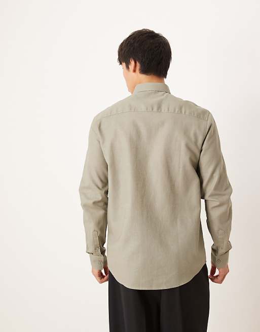 Asos ASOS DESIGN Formal Linen Blend Regular Shirt In Khaki
