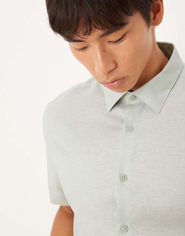 Asos ASOS DESIGN Formal Linen Blend Regular Shirt In Mint Green