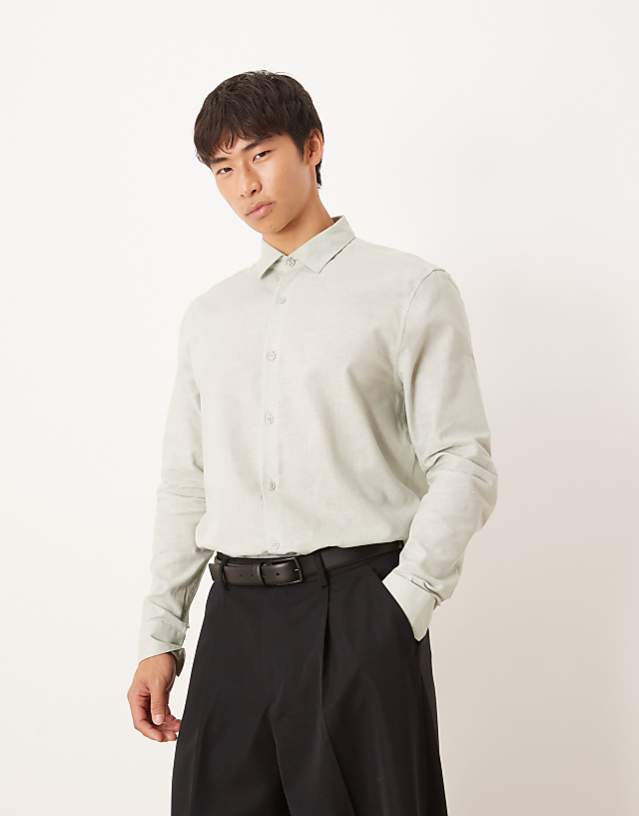 asos ASOS DESIGN formal linen blend regular shirt in mint green
