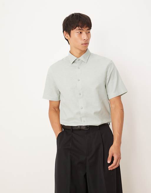 asos ASOS DESIGN formal linen blend regular shirt in mint green