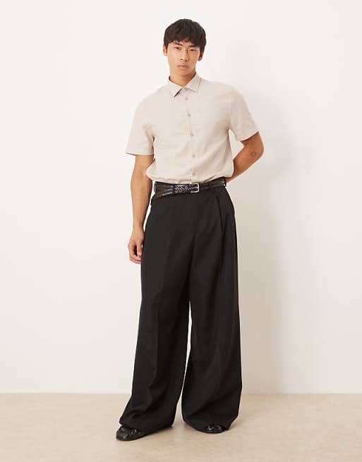 Asos ASOS DESIGN Formal Linen Blend Regular Shirt In Stone