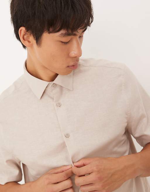 Asos ASOS DESIGN Formal Linen Blend Regular Shirt In Stone