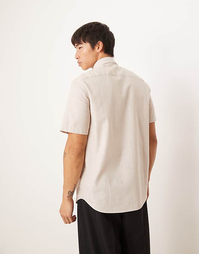 Asos ASOS DESIGN Formal Linen Blend Regular Shirt In Stone