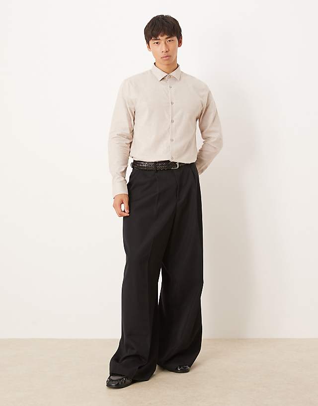 Asos ASOS DESIGN Formal Linen Blend Regular Shirt In Stone