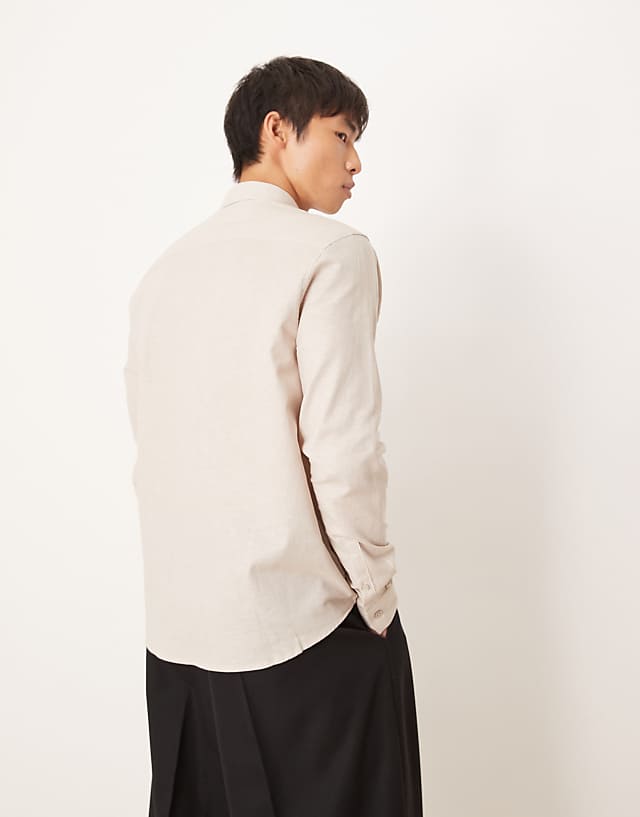 Asos ASOS DESIGN Formal Linen Blend Regular Shirt In Stone