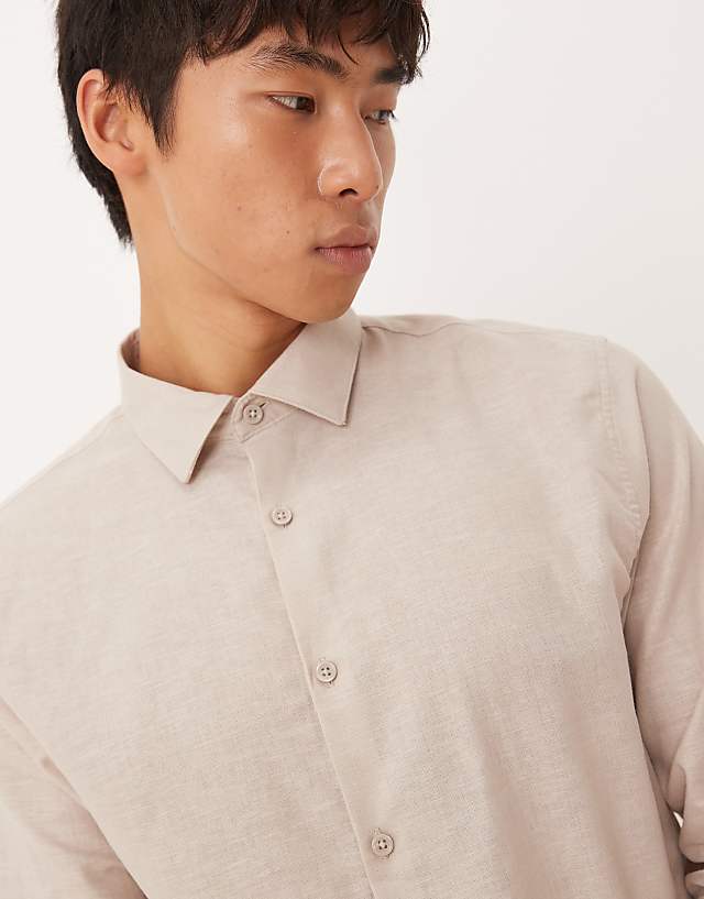 Asos ASOS DESIGN Formal Linen Blend Regular Shirt In Stone