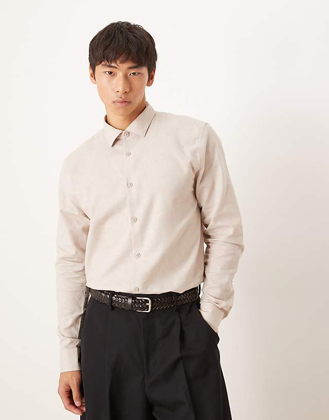 asos ASOS DESIGN formal linen blend regular shirt in stone