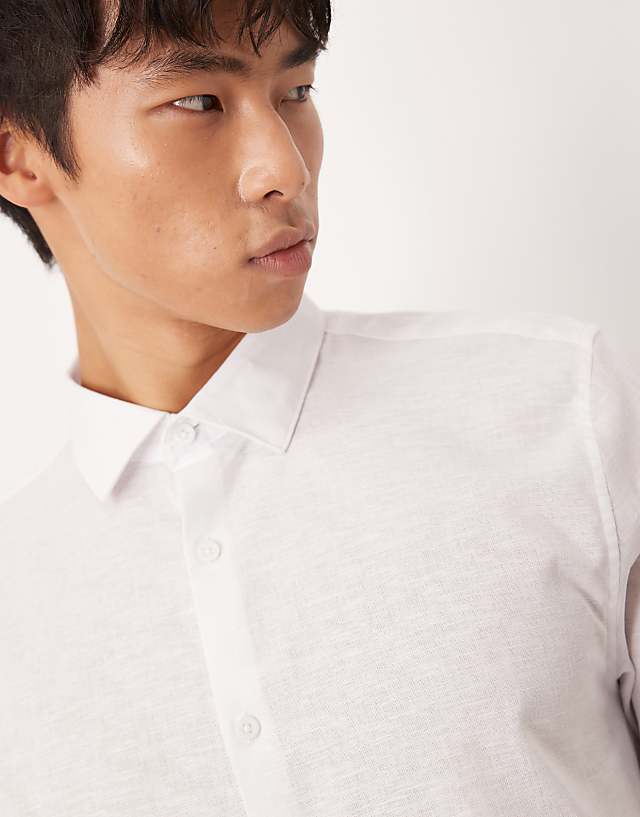 Asos ASOS DESIGN Formal Linen Blend Regular Shirt In White