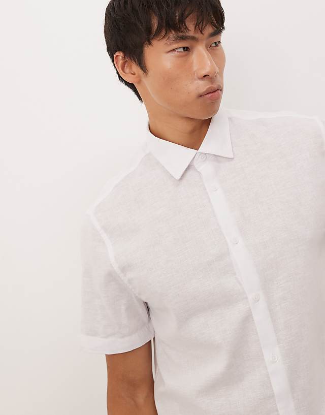 Asos ASOS DESIGN Formal Linen Blend Regular Shirt In White