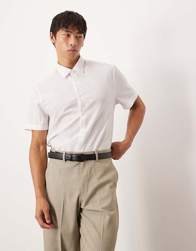 asos ASOS DESIGN formal linen blend regular shirt in white
