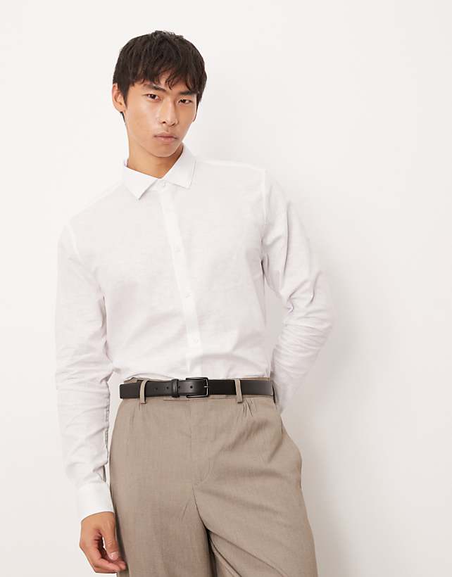 asos ASOS DESIGN formal linen blend regular shirt in white