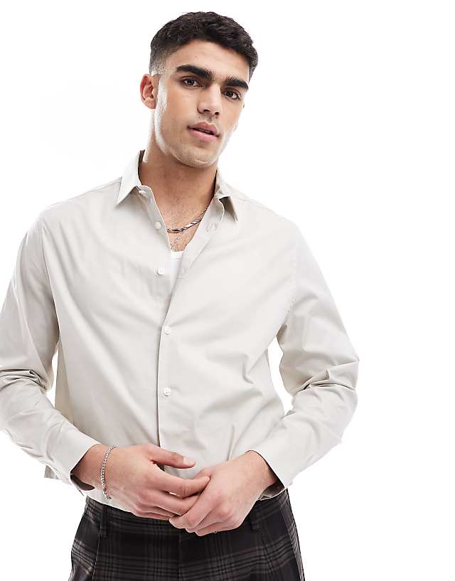 asos ASOS DESIGN formal poplin regular shirt in stone