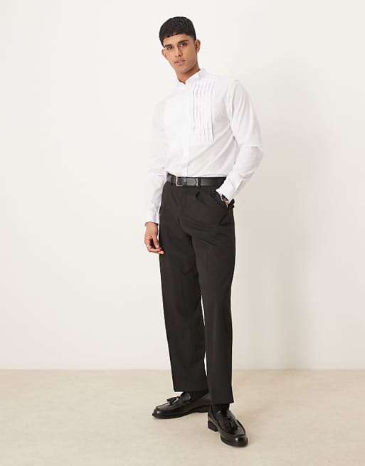 Asos ASOS DESIGN Formal Wing Collar Regular Shirt With Pleated Bib Front In White