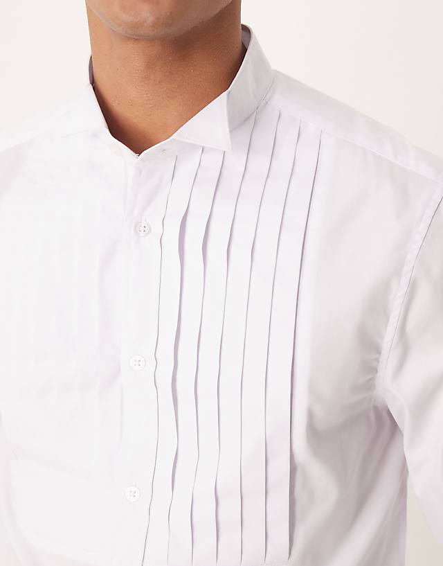 Asos ASOS DESIGN Formal Wing Collar Regular Shirt With Pleated Bib Front In White