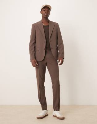 Asos ASOS DESIGN Four Way Stretch Skinny Fit Suit In Brown