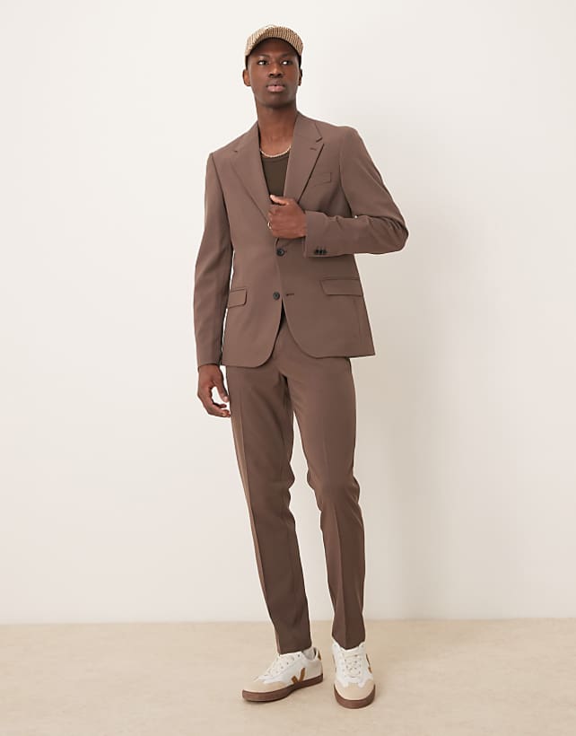 asos ASOS DESIGN four way stretch skinny fit suit in brown
