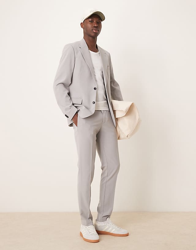 asos ASOS DESIGN four way stretch skinny fit suit in grey