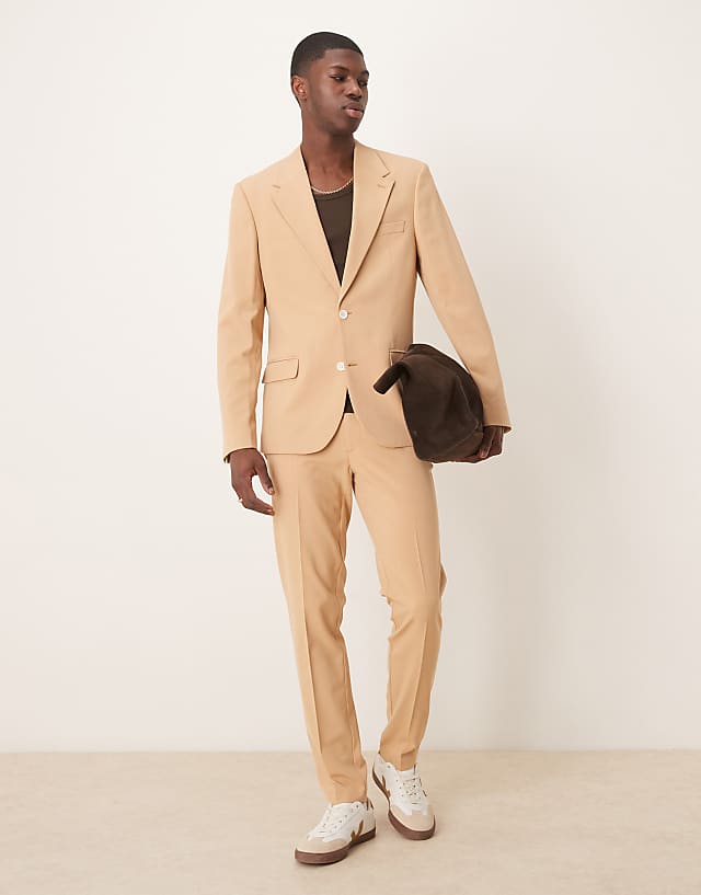 asos ASOS DESIGN four way stretch skinny fit suit in pebble