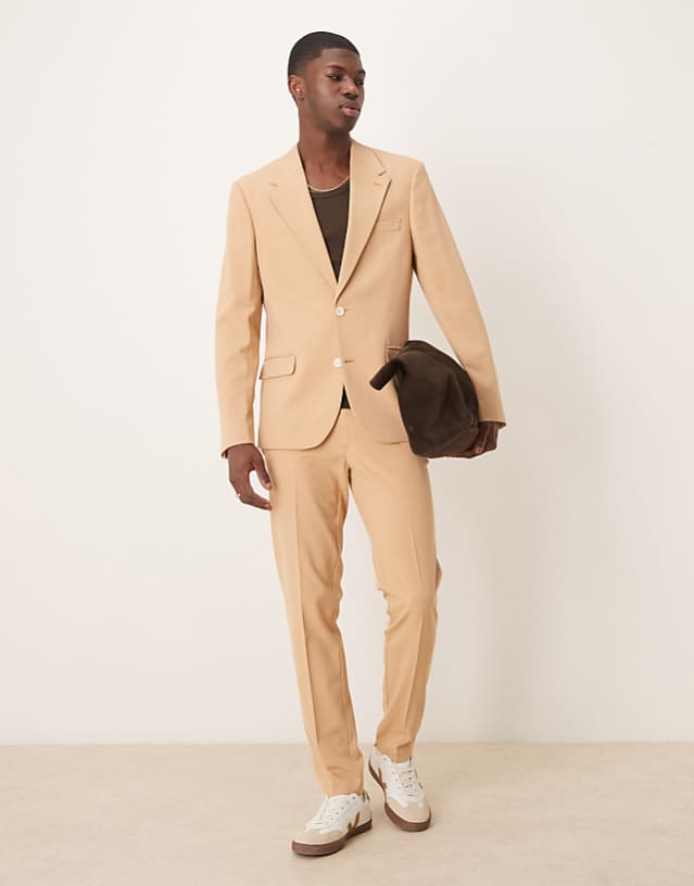 asos ASOS DESIGN four way stretch skinny fit suit in pebble