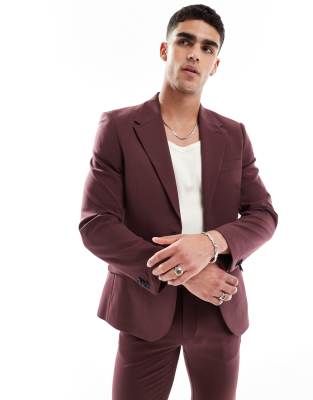 Asos ASOS DESIGN Four Way Stretch Skinny Suit In Burgundy