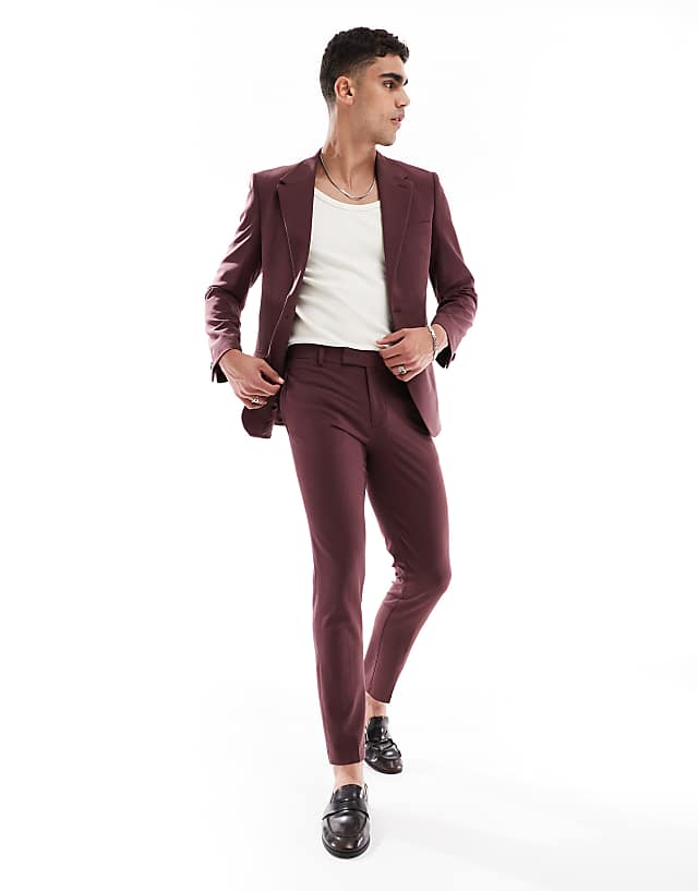 asos ASOS DESIGN four way stretch skinny suit in burgundy
