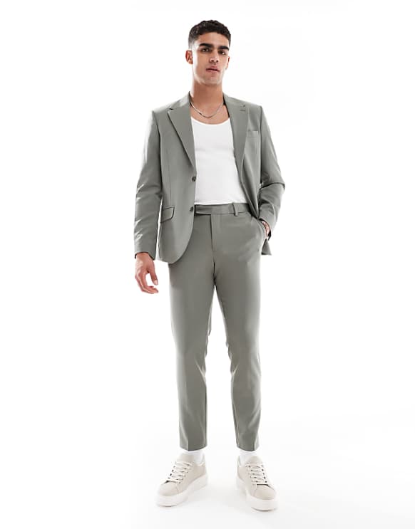 asos ASOS DESIGN four way stretch skinny suit in dark green