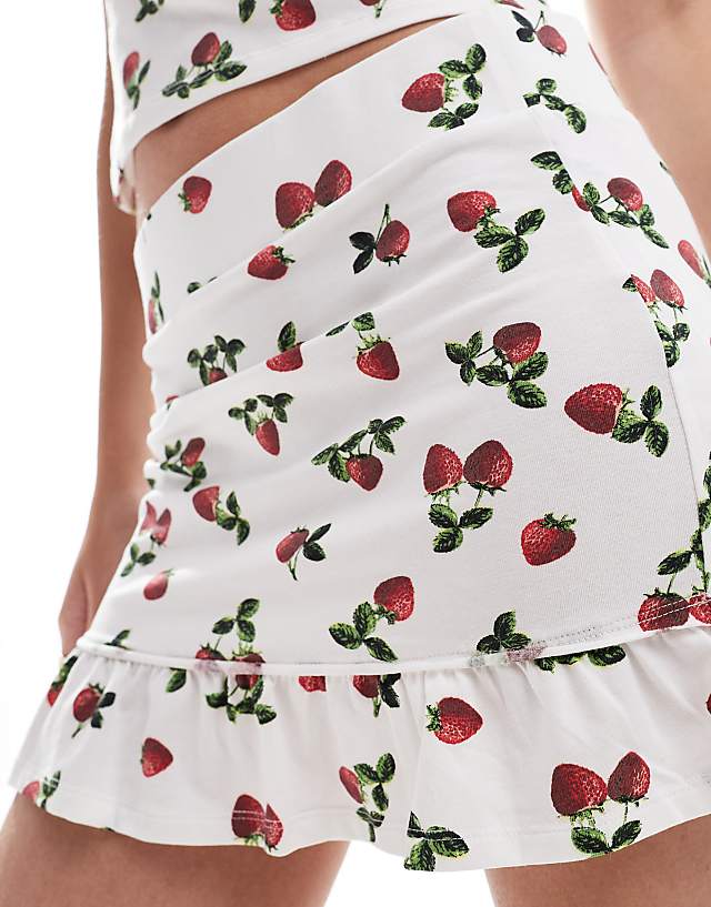 Asos ASOS DESIGN Frill Hem Mini Skirt Co-ord In Strawberry Print