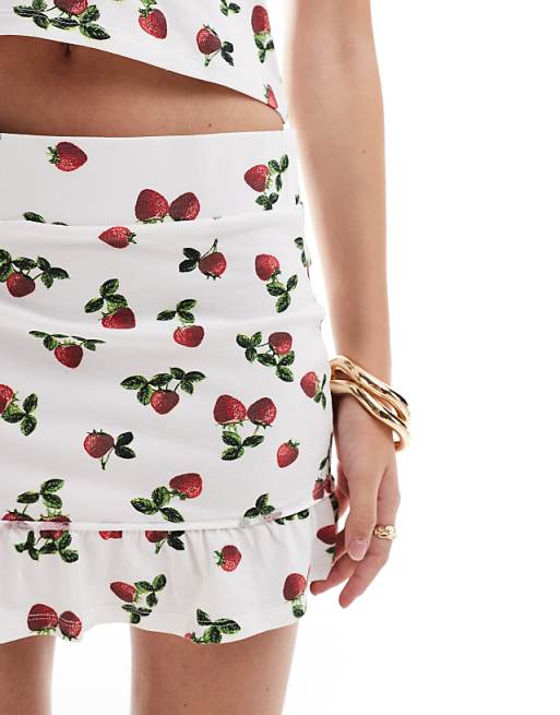 Asos ASOS DESIGN Frill Hem Mini Skirt Co-ord In Strawberry Print